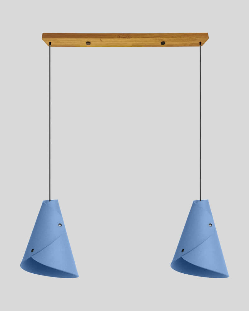 2er Pendelleuchte geschwungen Balkenbaldachin Pastellblau