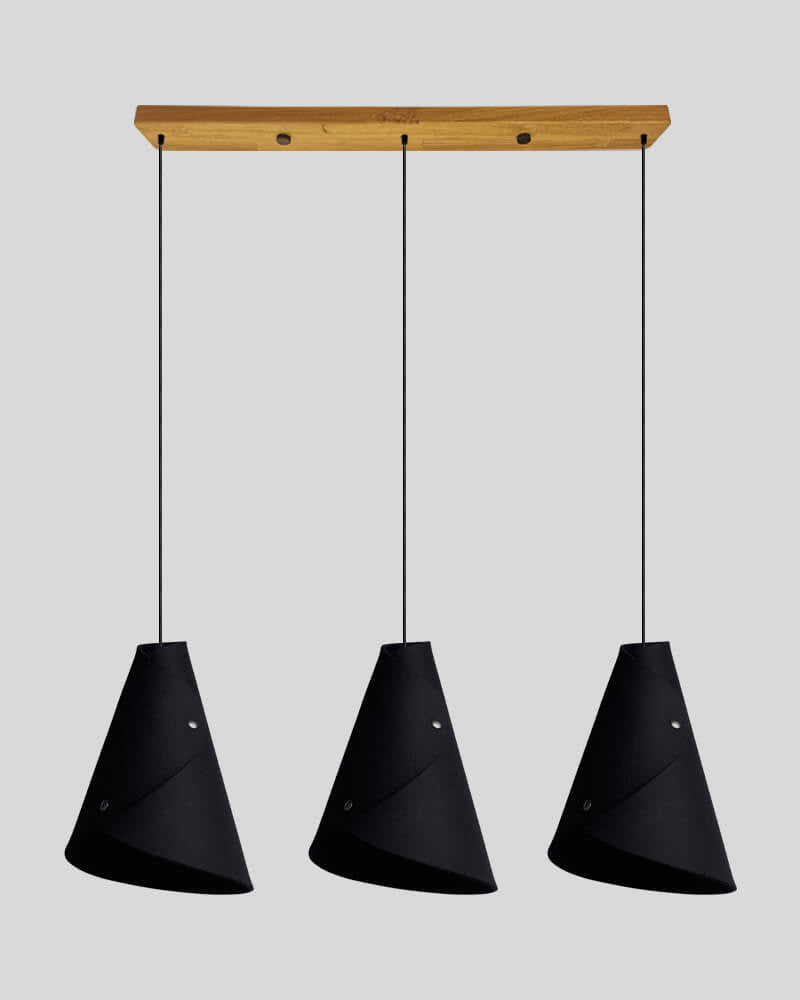 3er Pendelleuchte geschwungen Balkenbaldachin Schwarz