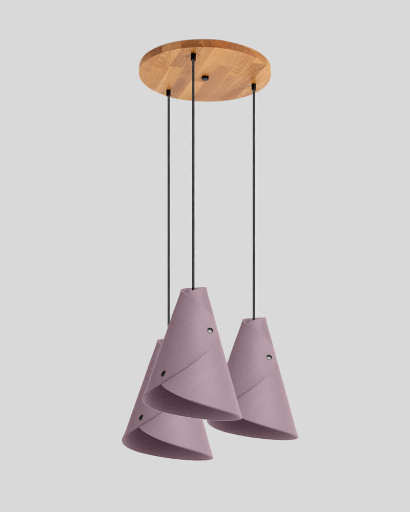 3er Pendelleuchte geschwungen Rundbaldachin Pastellrosa