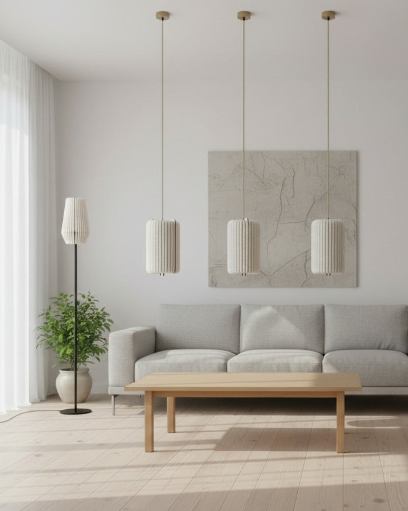 Pendelleuchte aus Wolle und Holz Zylinder klein