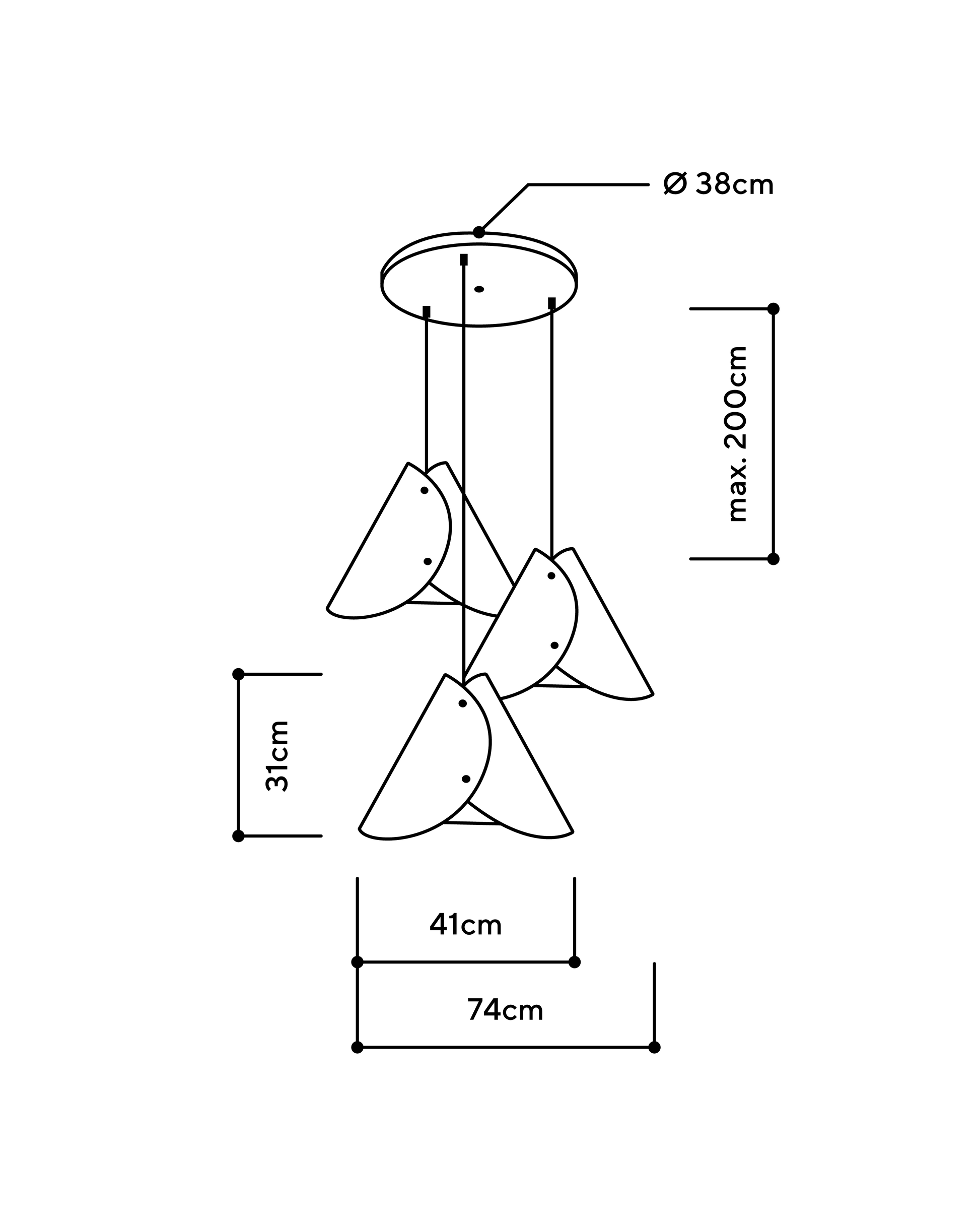 3er Pendelleuchte konisch Rundbaldachin Schwarz