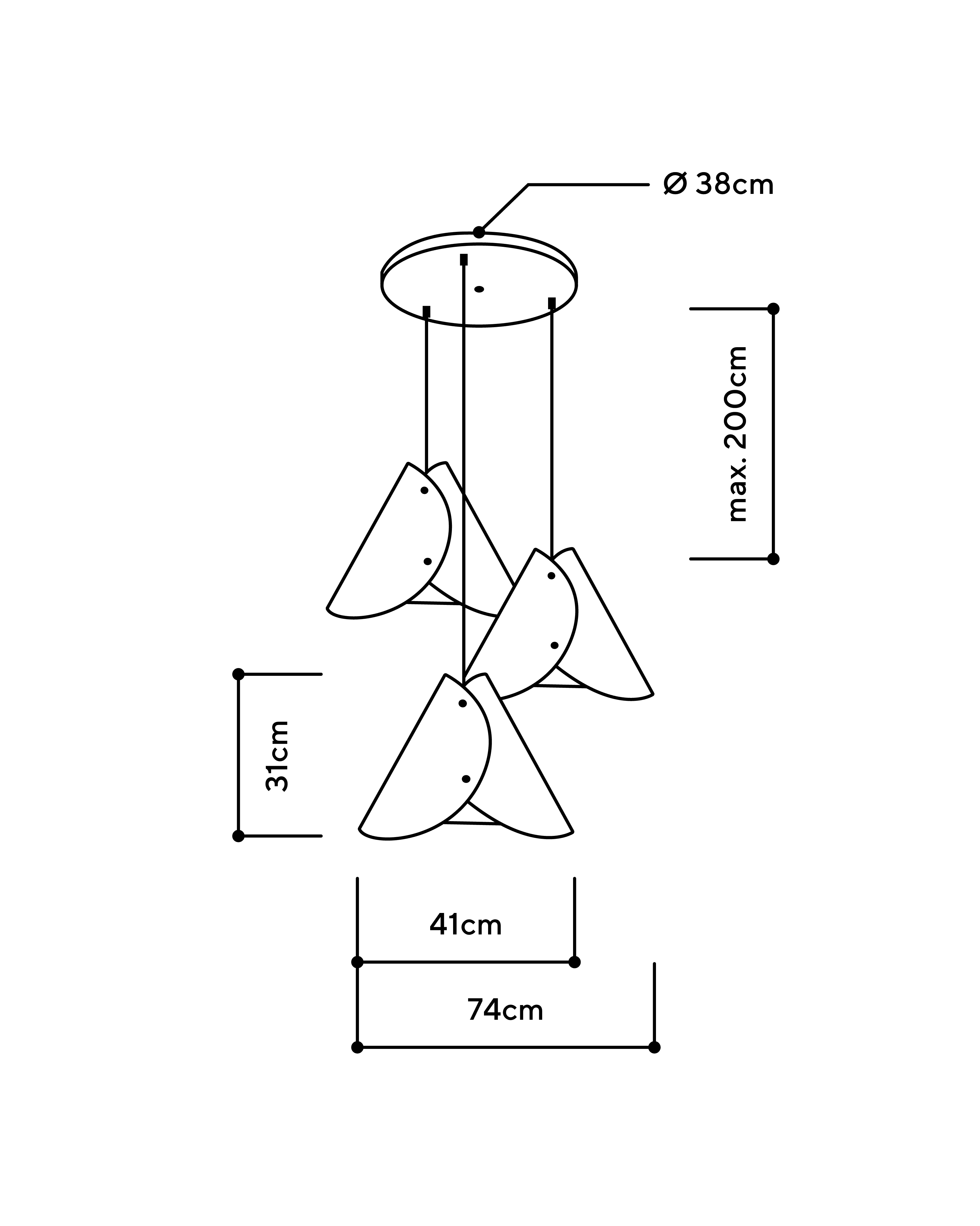 3er Pendelleuchte konisch Rundbaldachin Schwarz