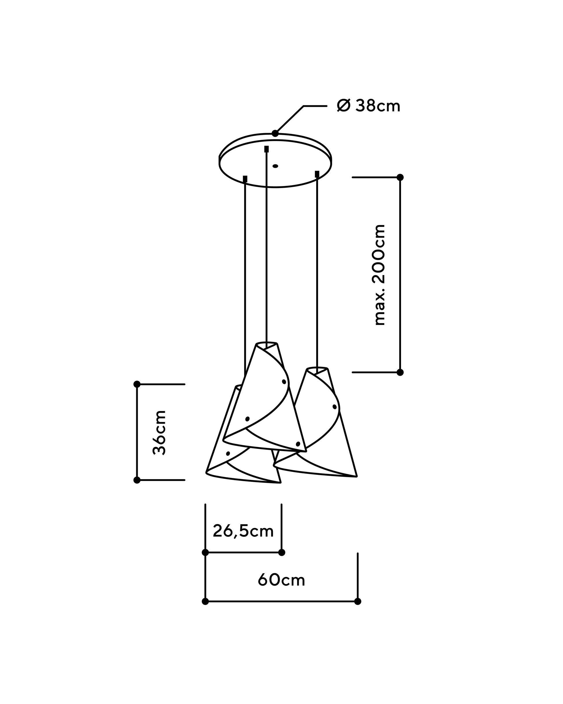 3er Pendelleuchte geschwungen Rundbaldachin Pastellrosa