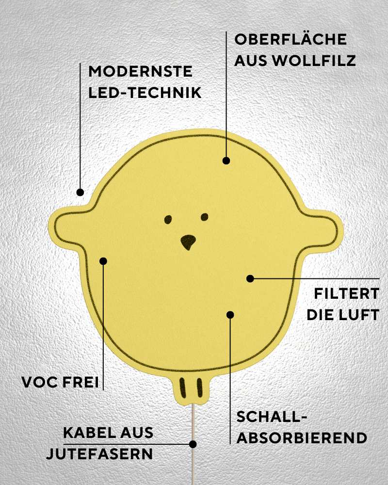 LED Wandleuchte mit Stecker Kinderzimmer Kükenmotiv aus Wollfilz