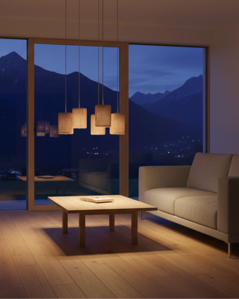 Pendelleuchte aus Wolle und Holz Zylinder klein