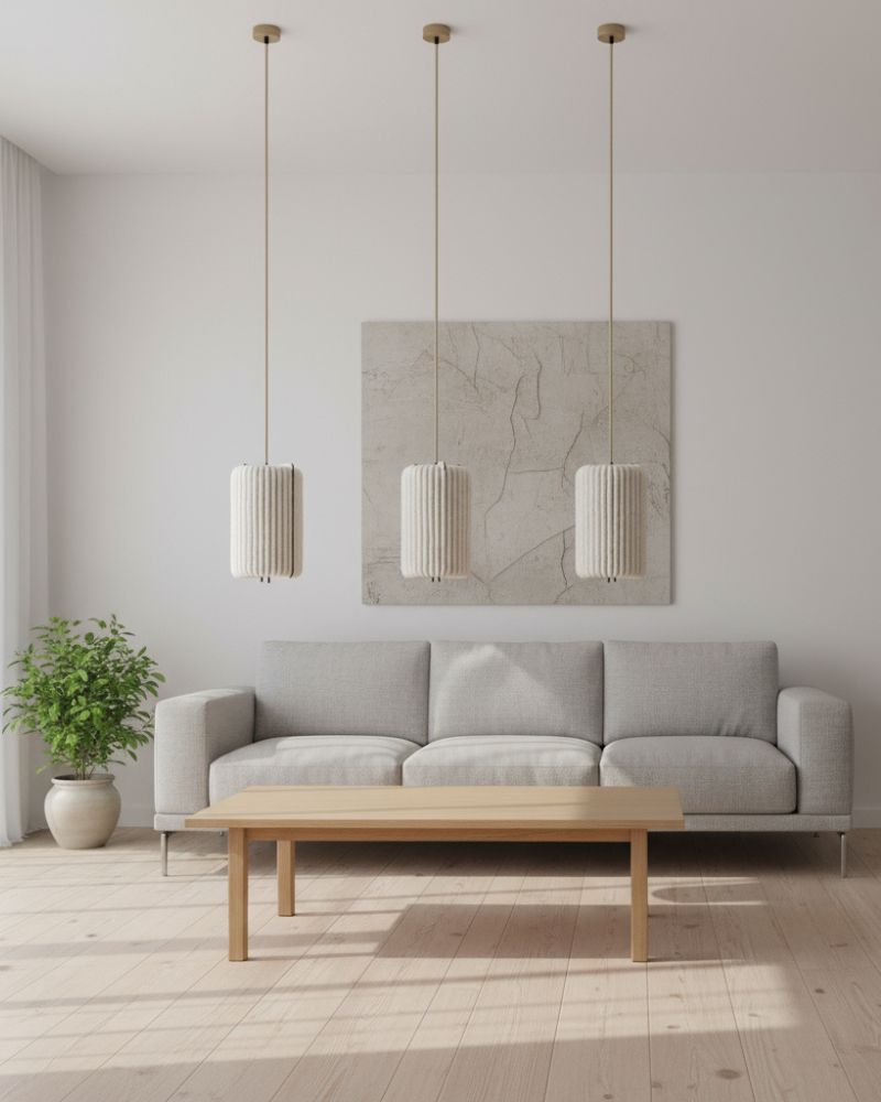 Pendelleuchte aus Wolle und Holz Zylinder klein