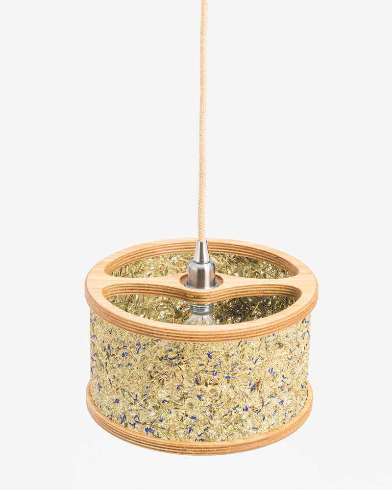 Hängeleuchte Eiche Heu mit blauen Kornblumen 25 cm