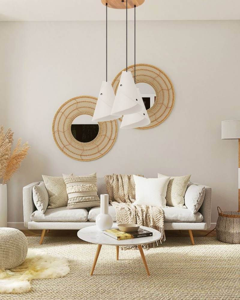 3er Pendelleuchte geschwungen Rundbaldachin Pastellrosa