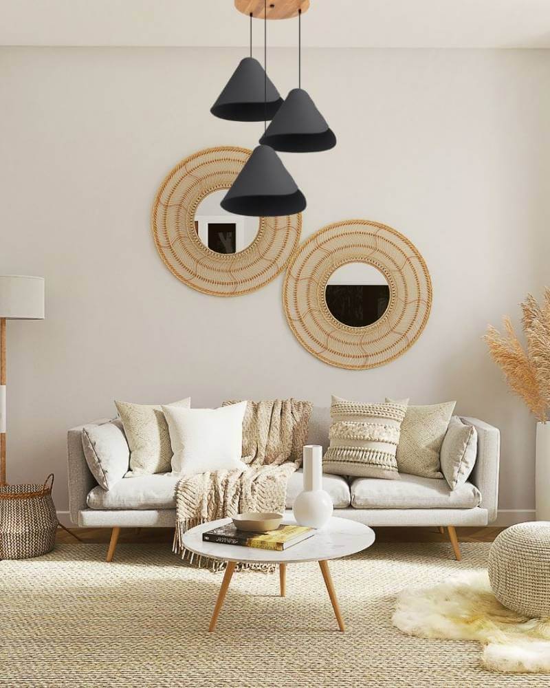 3er Pendelleuchte konisch Rundbaldachin Schwarz