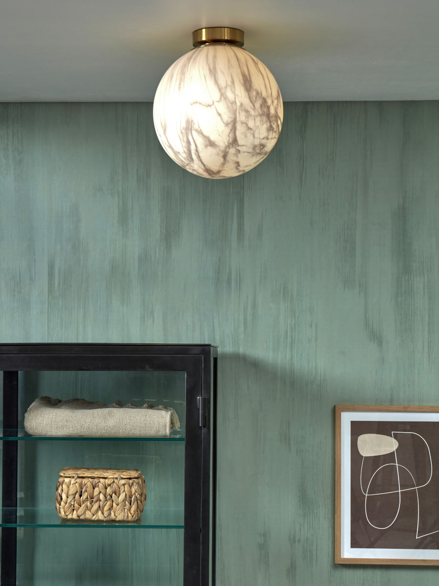 Deckenleuchte Carrara Globus weisser Marmordruck gold L