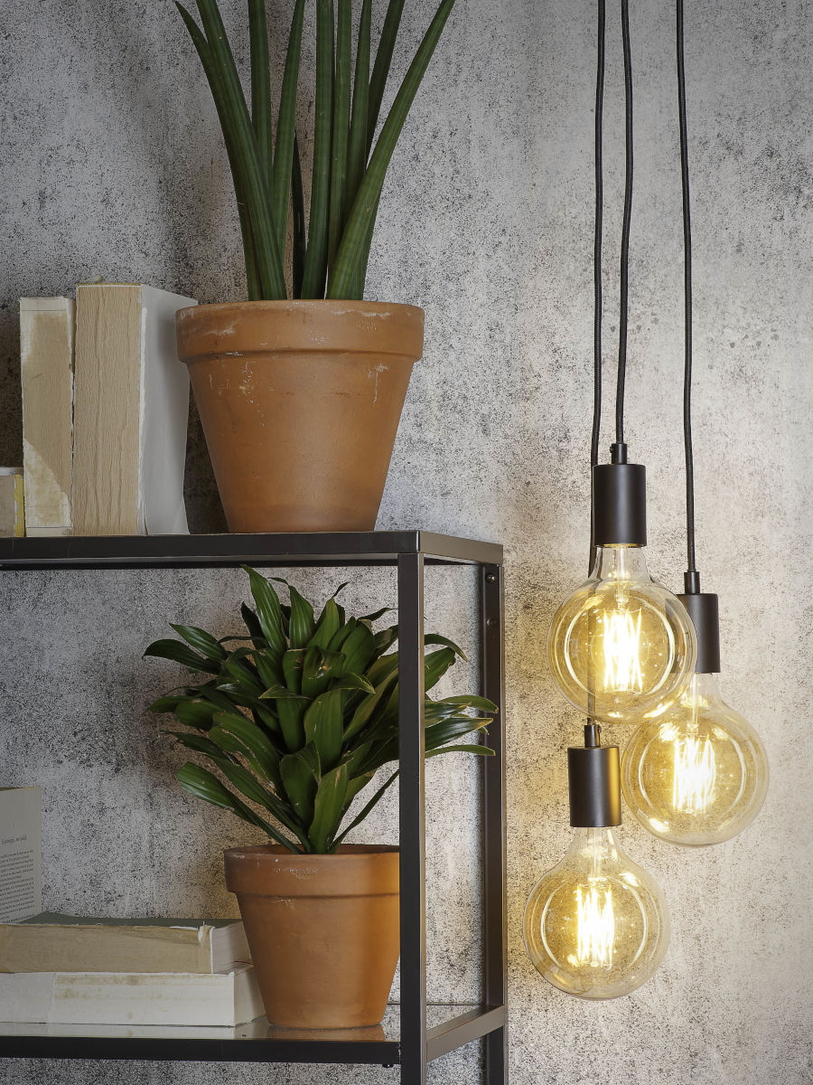 Hängesystem Oslo 3 Birnen Stoffkabel 150Cm schwarz