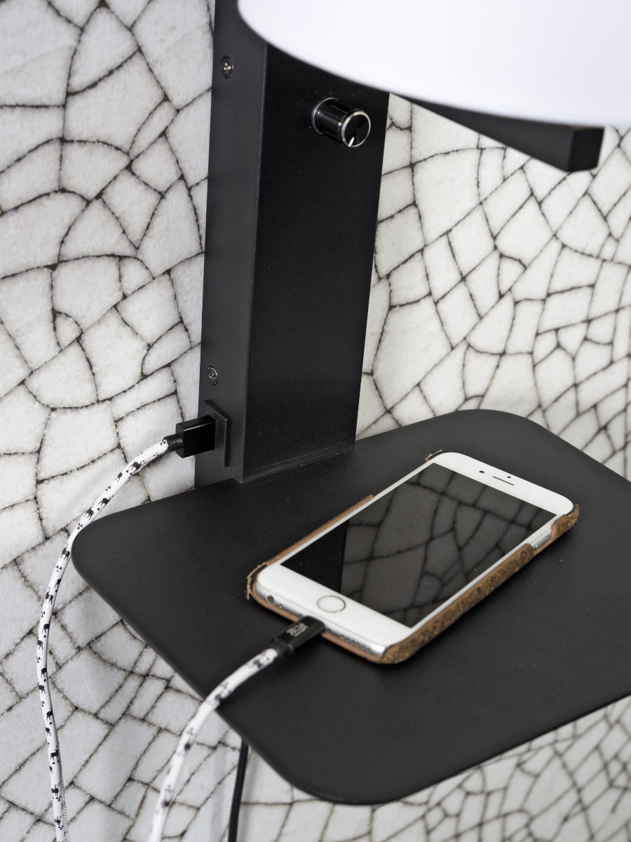 Wandleuchte Florence Brett USB Schirm d leinen 18 cm