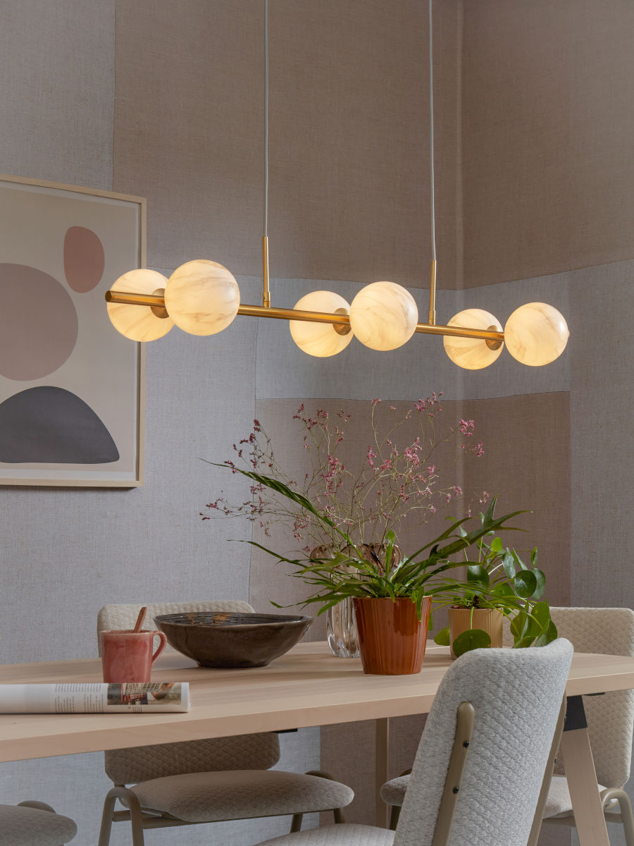 Deckenleuchte Carrara 6 Globus weisser Marmordruck gold