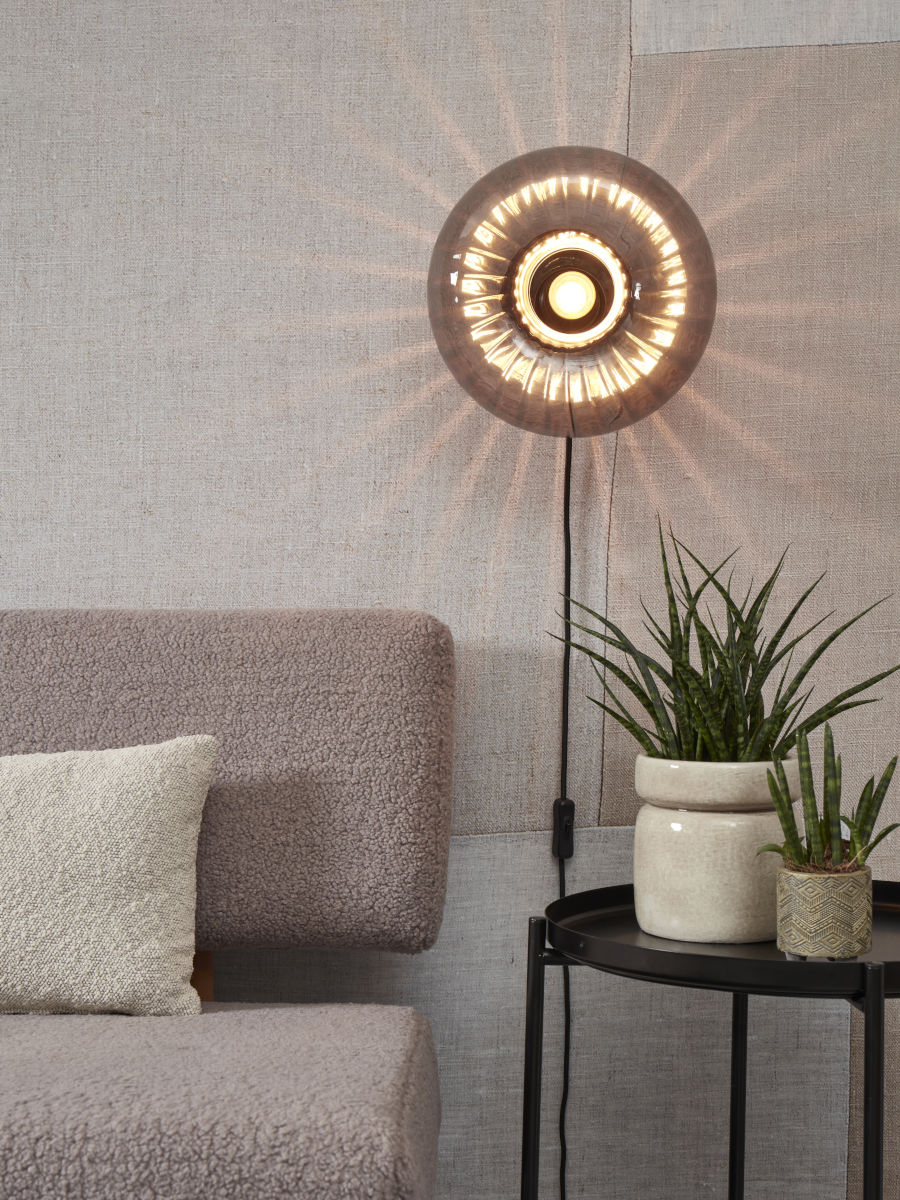 Wandleuchte Glas Brussels rund anthrazit