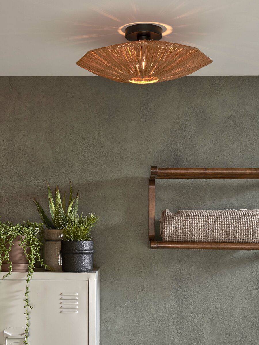 Deckenleuchte raffia Panama octogon S braun