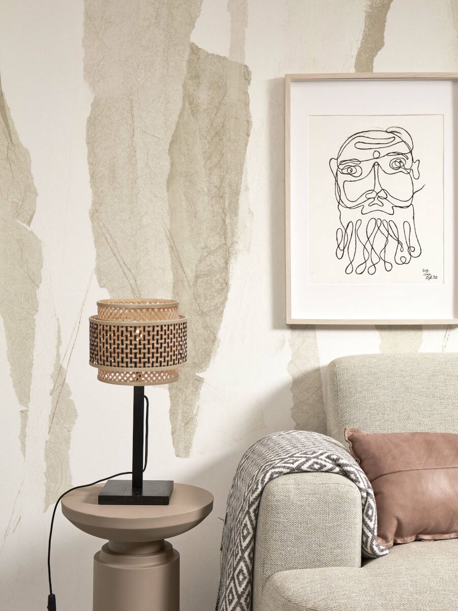 Tischleuchte Bhutan schwarz rund schwarz natur 25 cm