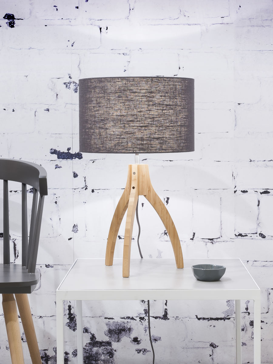 Tischleuchte Bambus Annapurna Leinen dunkelgrau 36 cm