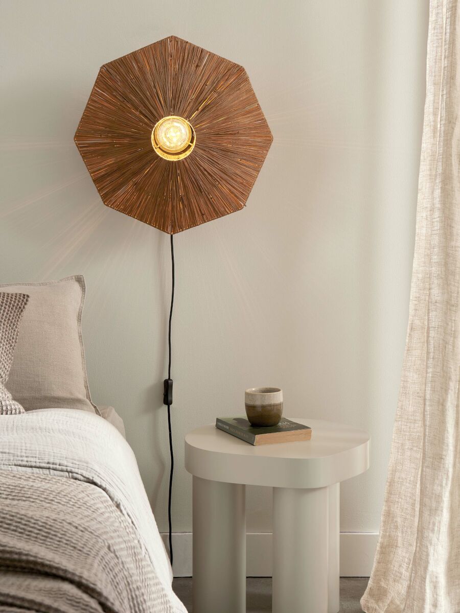 Wandleuchte raffia Panama octogon S braun