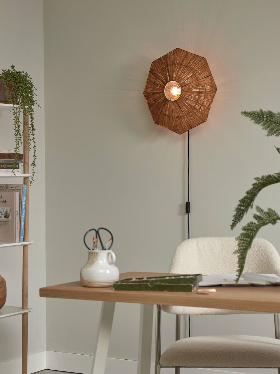 Wandleuchte raffia Panama octogon S braun