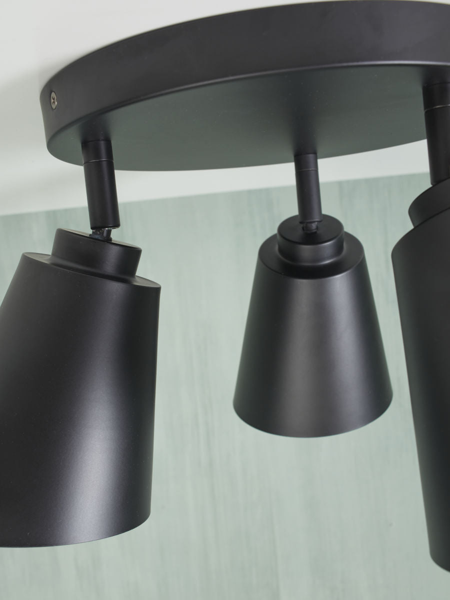 Deckenleuchte Eisen Bremen 3 Schirmen rund schwarz