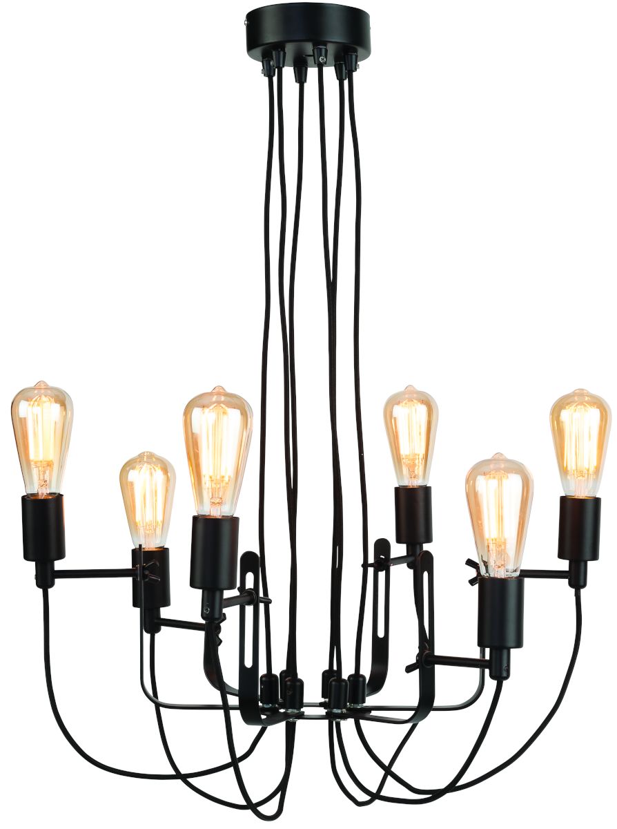 Kronleuchter Eisen Seattle 6 Arm Stoffkabel schwarz