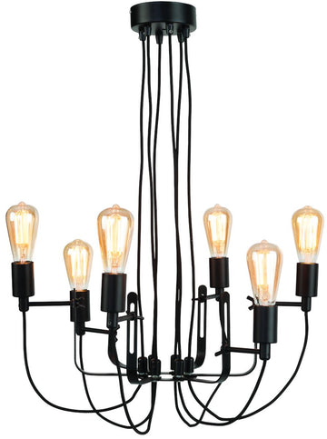 Kronleuchter Eisen Seattle 6 Arm Stoffkabel schwarz