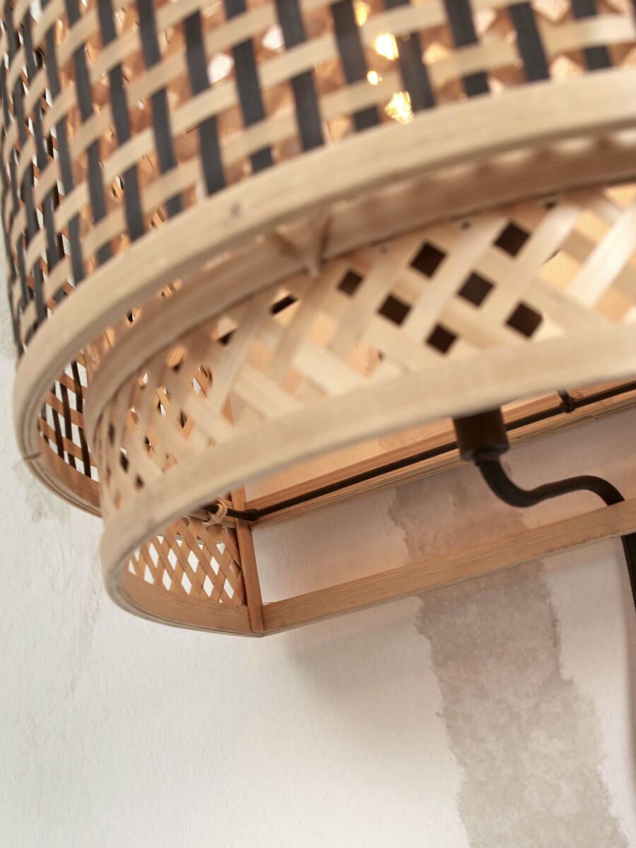 Wandleuchte Bhutan halb 32x27 schwarz natur L