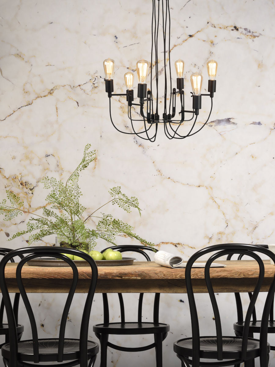 Kronleuchter Eisen Seattle 6 Arm Stoffkabel schwarz