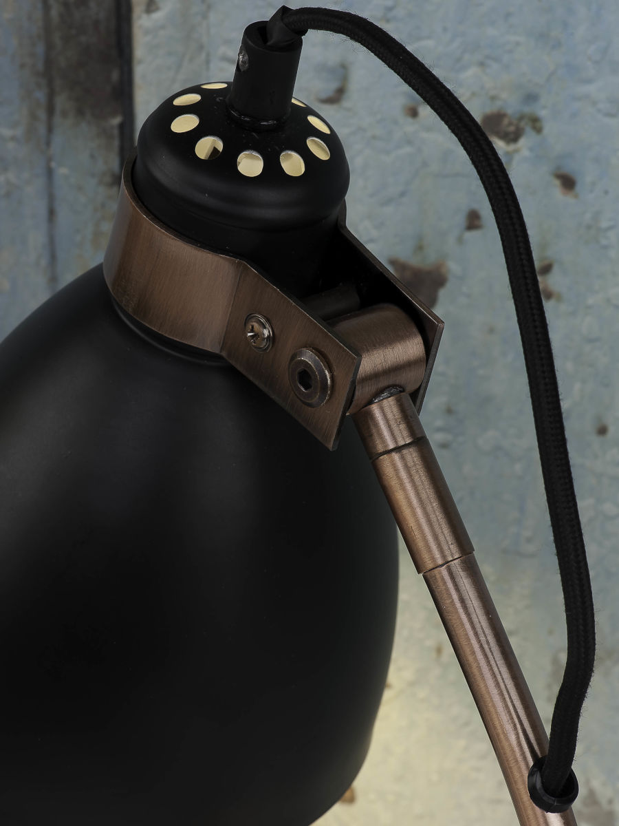 Tischlampe mit Eisen-Zementbasis Kupferrohr Denver Schwarz