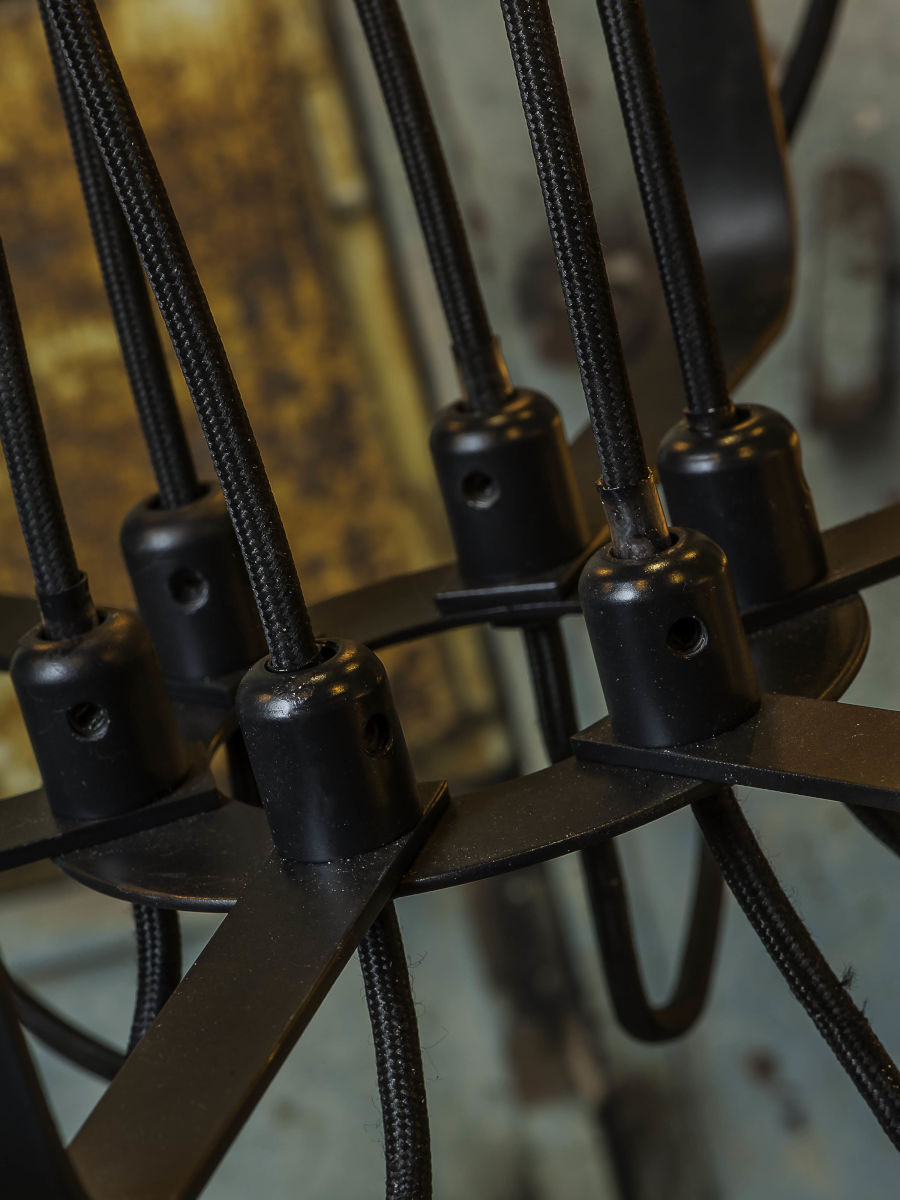 Kronleuchter Eisen Seattle 6 Arm Stoffkabel schwarz