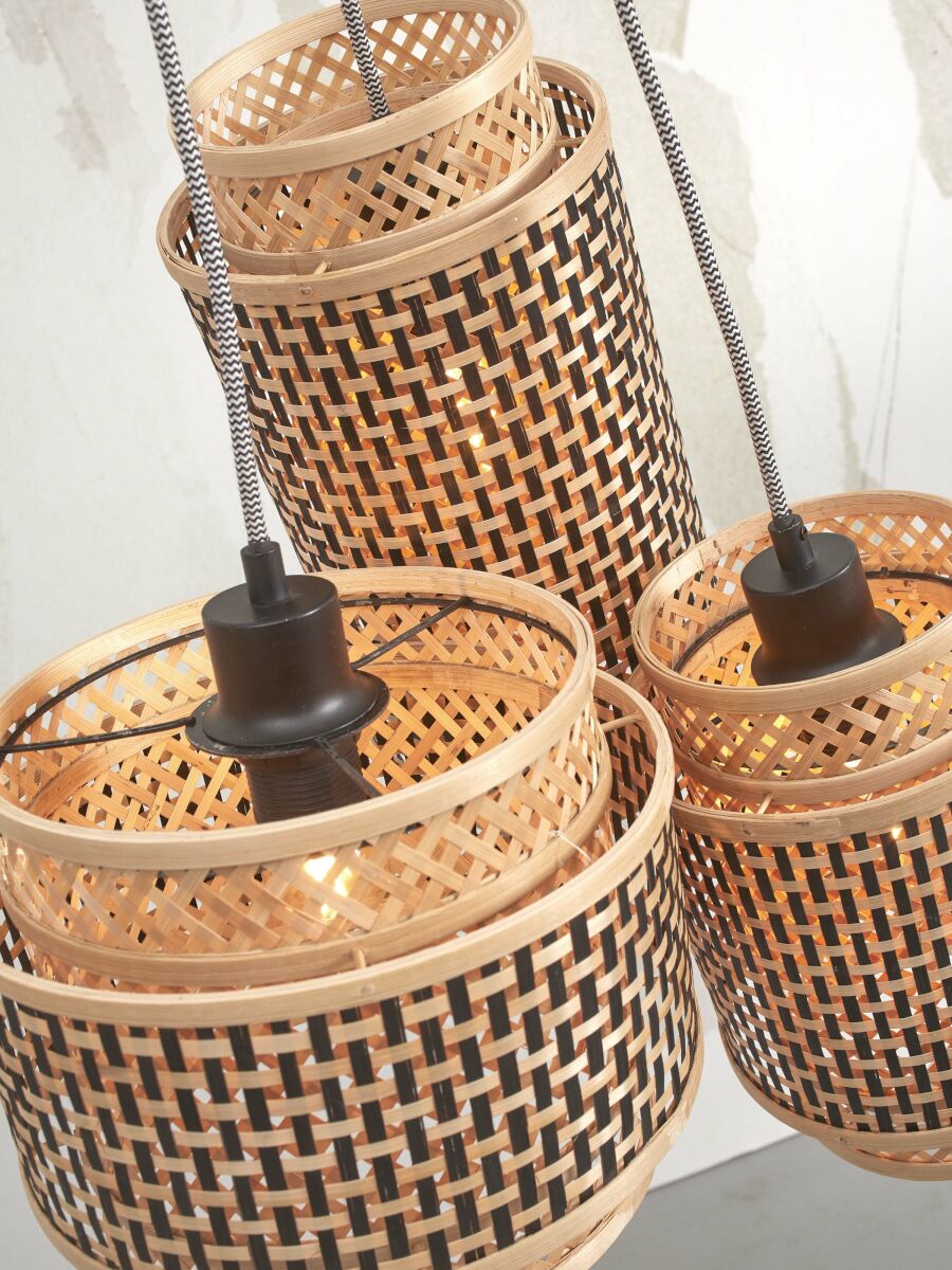 Hängeleuchte Bhutan 3 Schirm schwarz natur